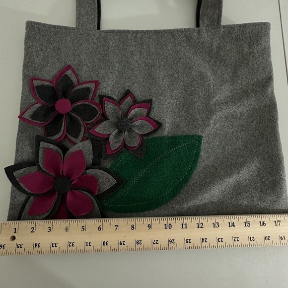 Boho Hippie Teacher Gray Flannel Floral Cut Applique Tote Bag Double Strap‎ - Picture 7 of 13